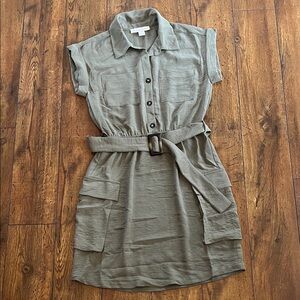 Monteau Olive Belted Midi Dress